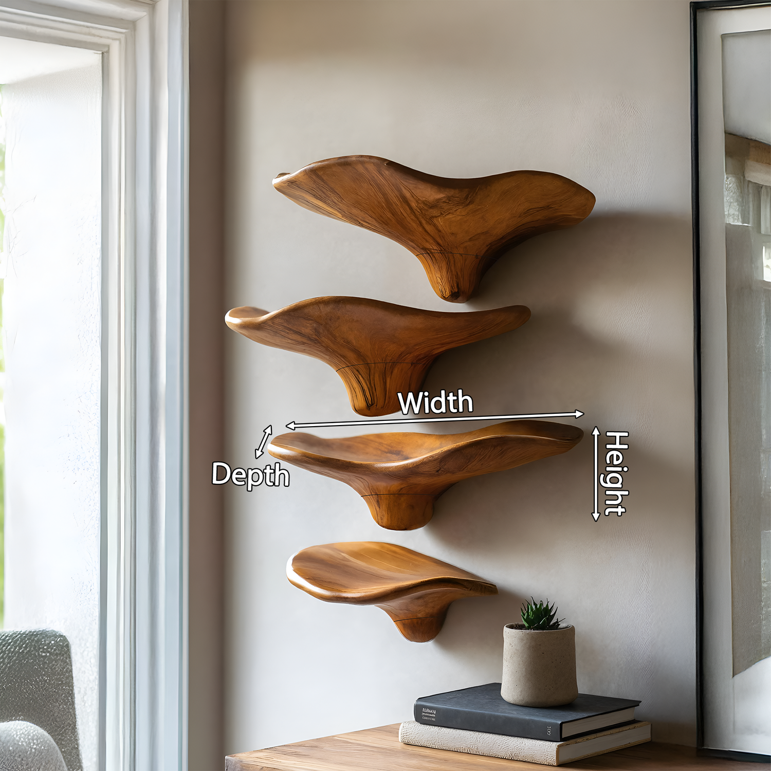 Mid Century Wooden Live Edge Mushroom Shelf For Natural Home Decor
