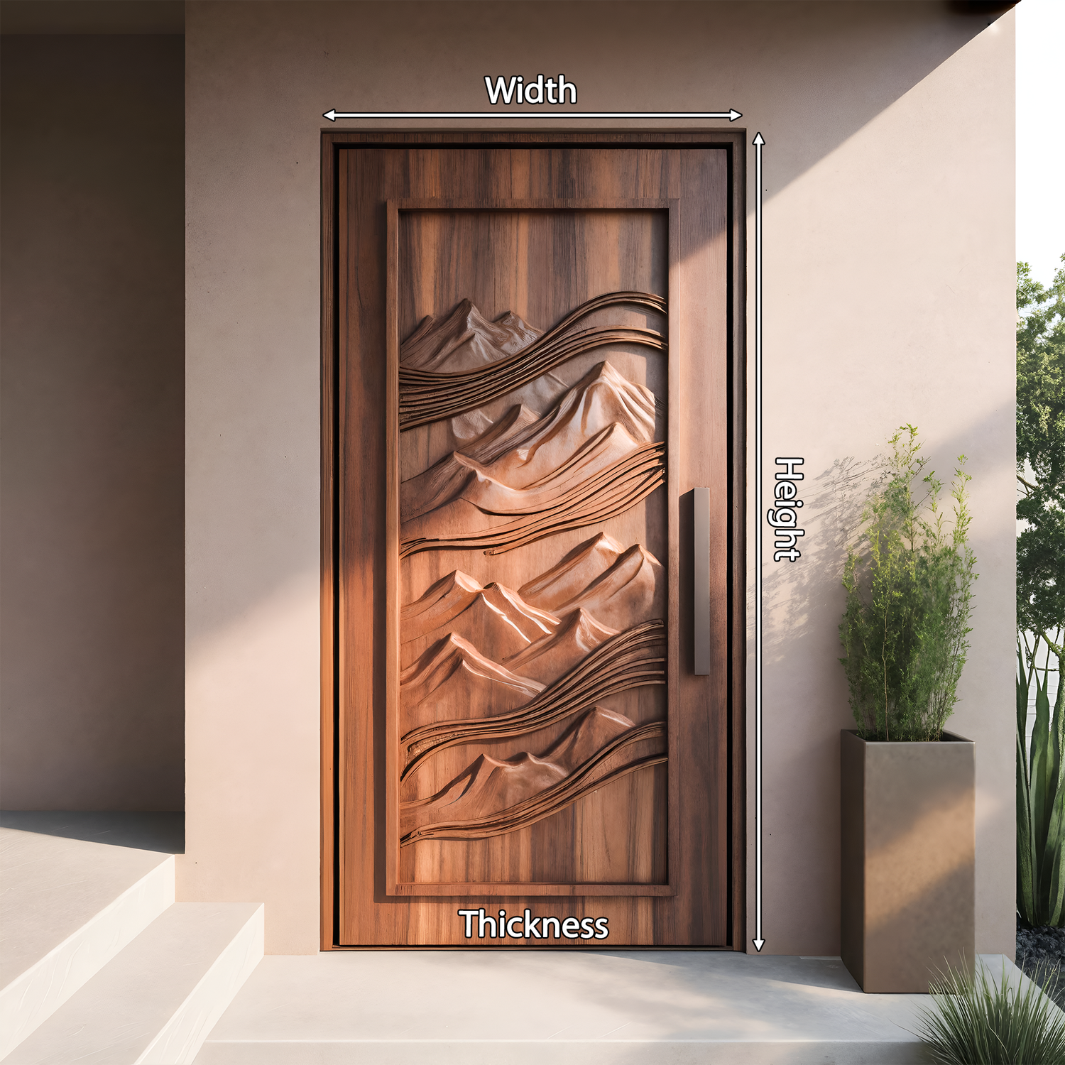 Rustic Carved Front Door With Mountain Design For Cabin Or Lodge