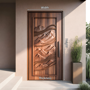 Rustic Carved Front Door With Mountain Design For Cabin Or Lodge