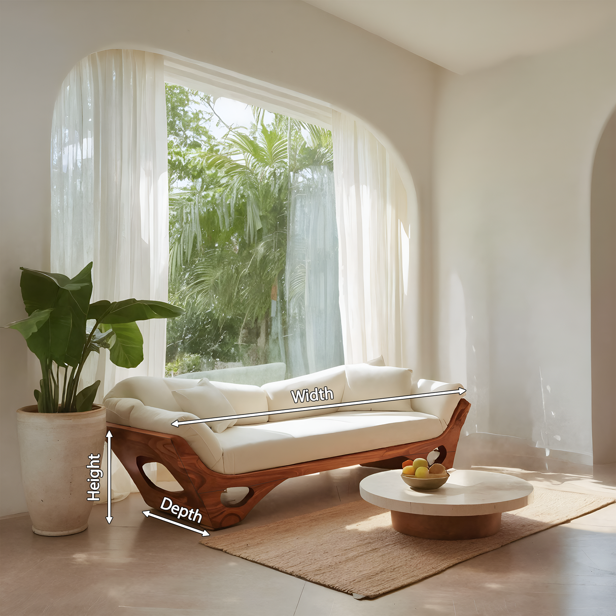 Artistic Wooden Sofa With Sculptural Organic Frame For Contemporary Home