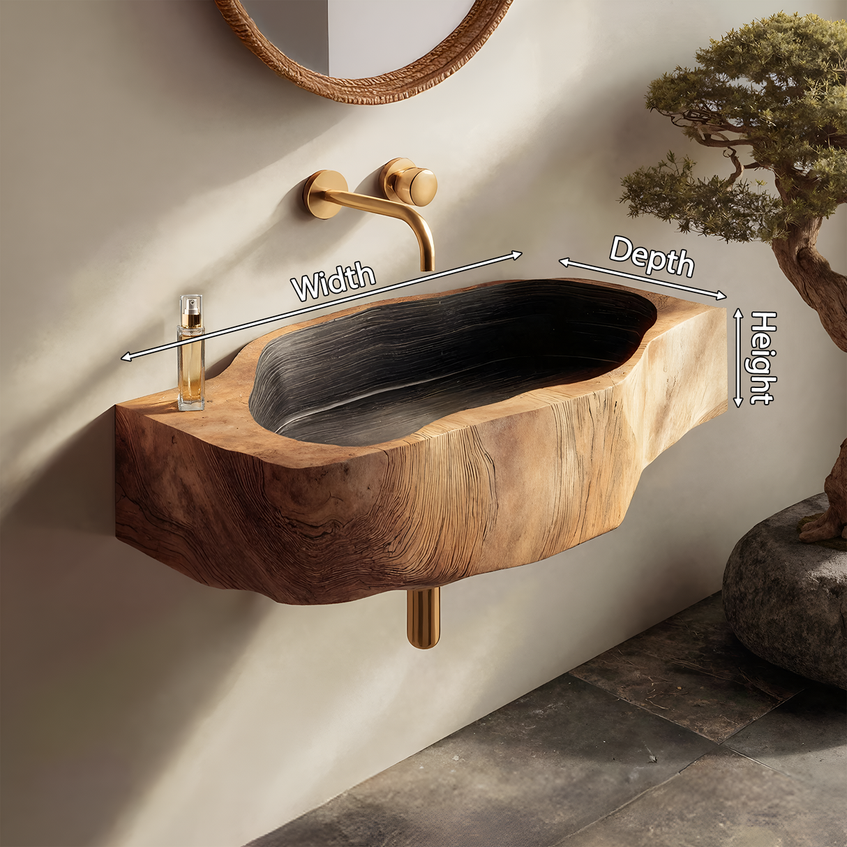 Handcrafted Wall Mounted Wooden Bathroom Sink For Bathroom Furniture Decor