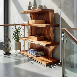 Modern Wooden Live Edge Standing Shelf For Entryway Storage Decor