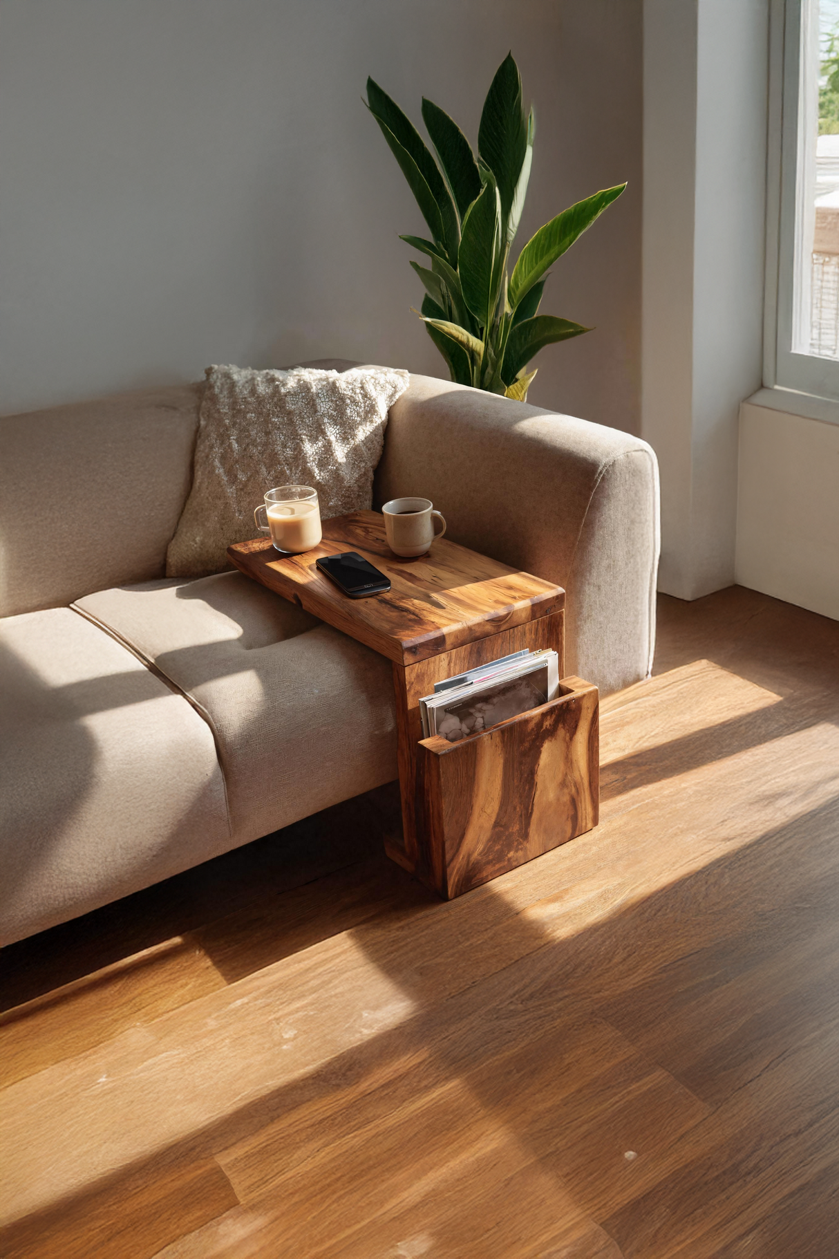 Handcrafted Wooden Armrest For Living Room Design