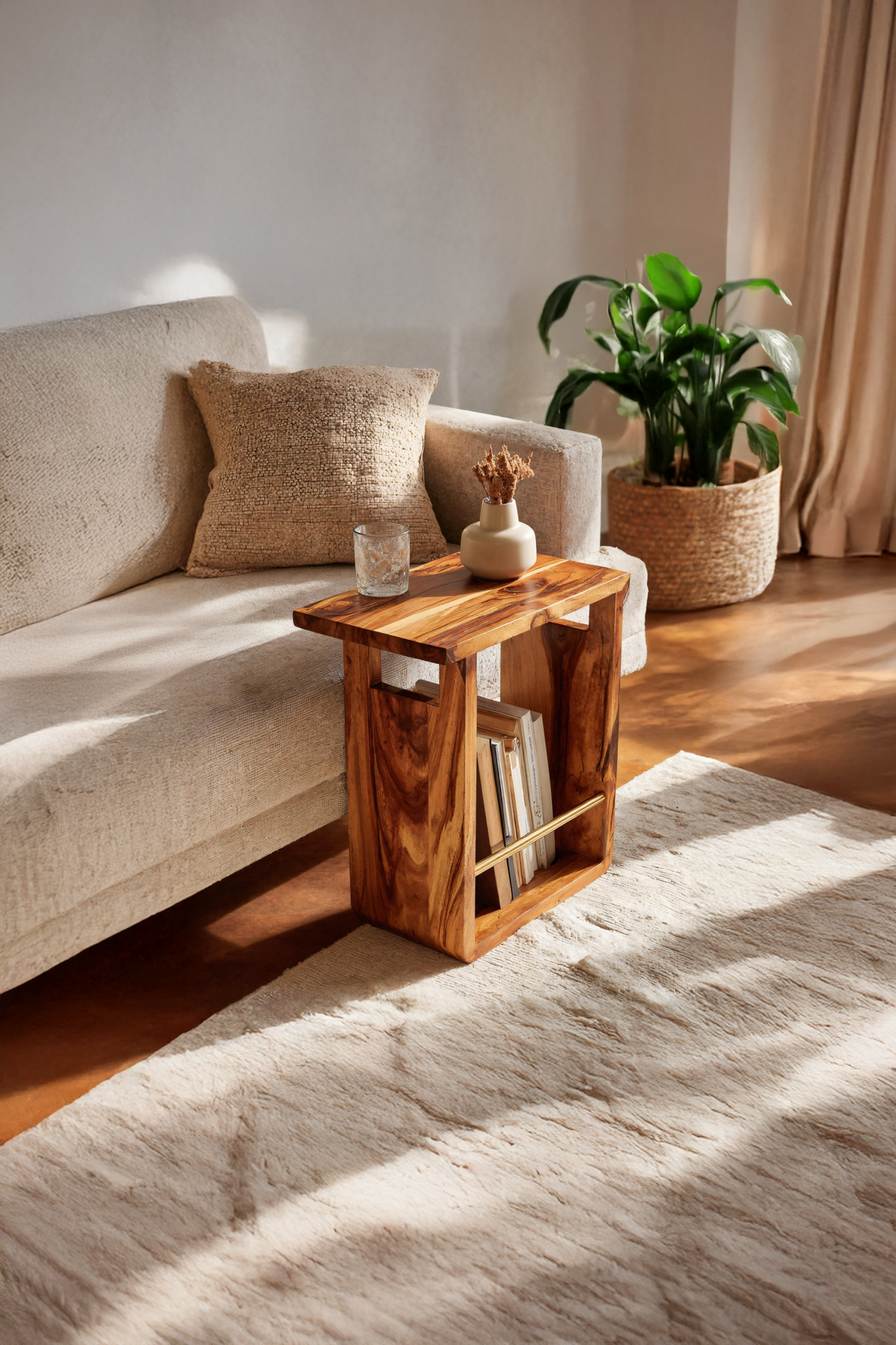 Modern Solid Wood Side Table For Living Room Setup