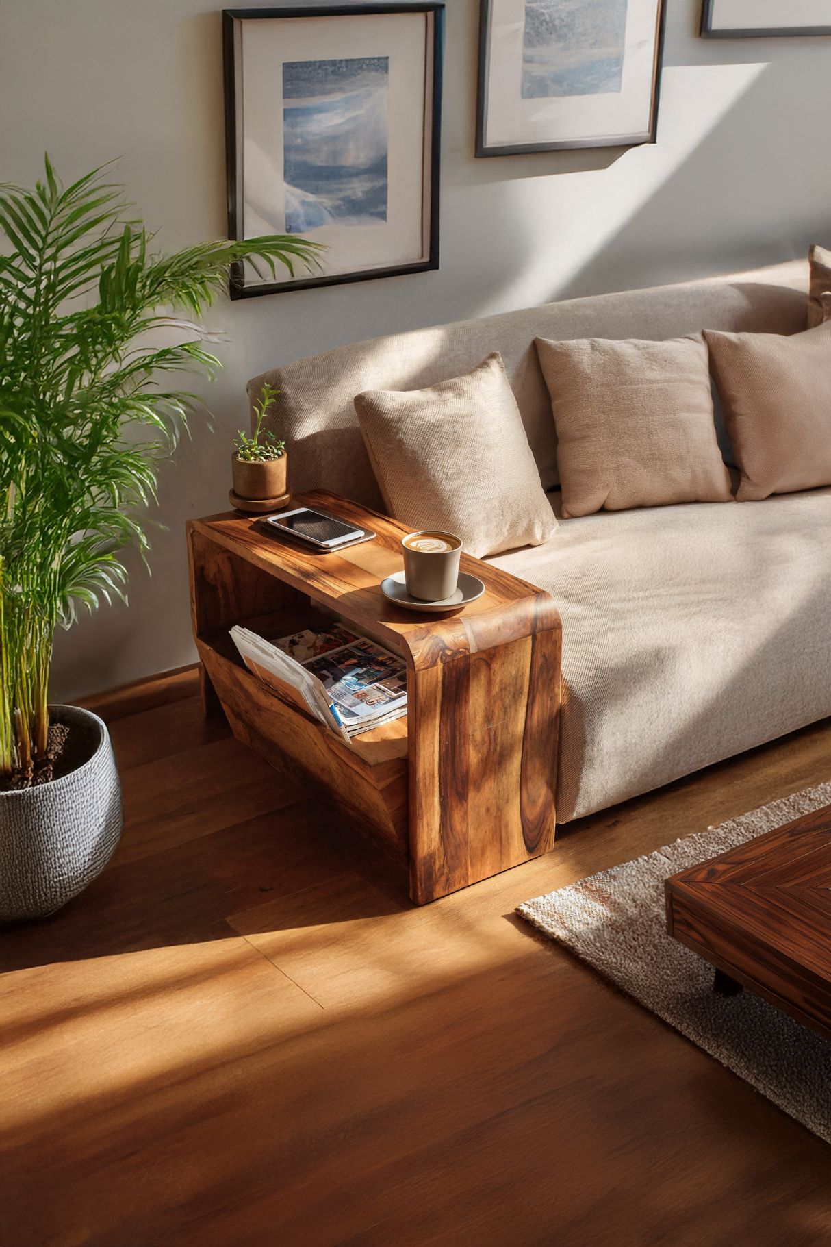 Handcrafted Wooden Side Table For Living Room Accent