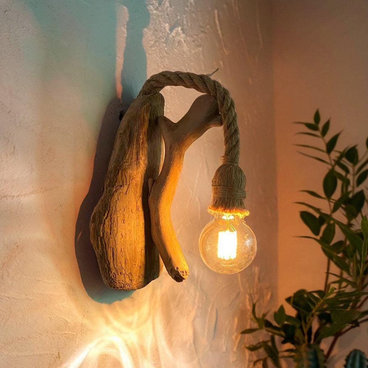 Rustic Wall Light Featuring Driftwood For Living Room