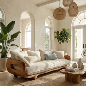 Modern Farmhouse Curved Sofa With Solid Frame For Living Room