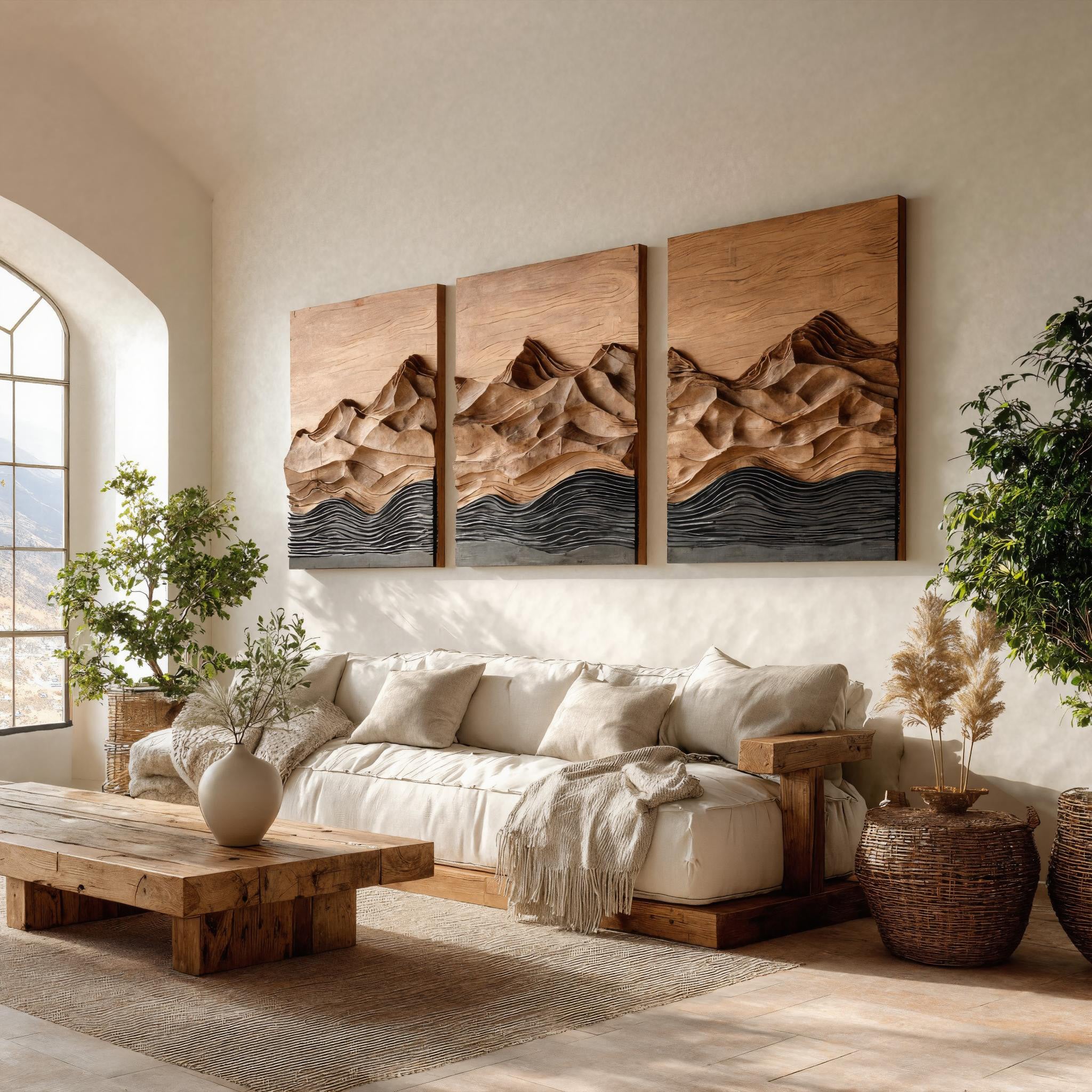 Modern Farmhouse Mountain Wood Wall Art Set For Living Room – ET