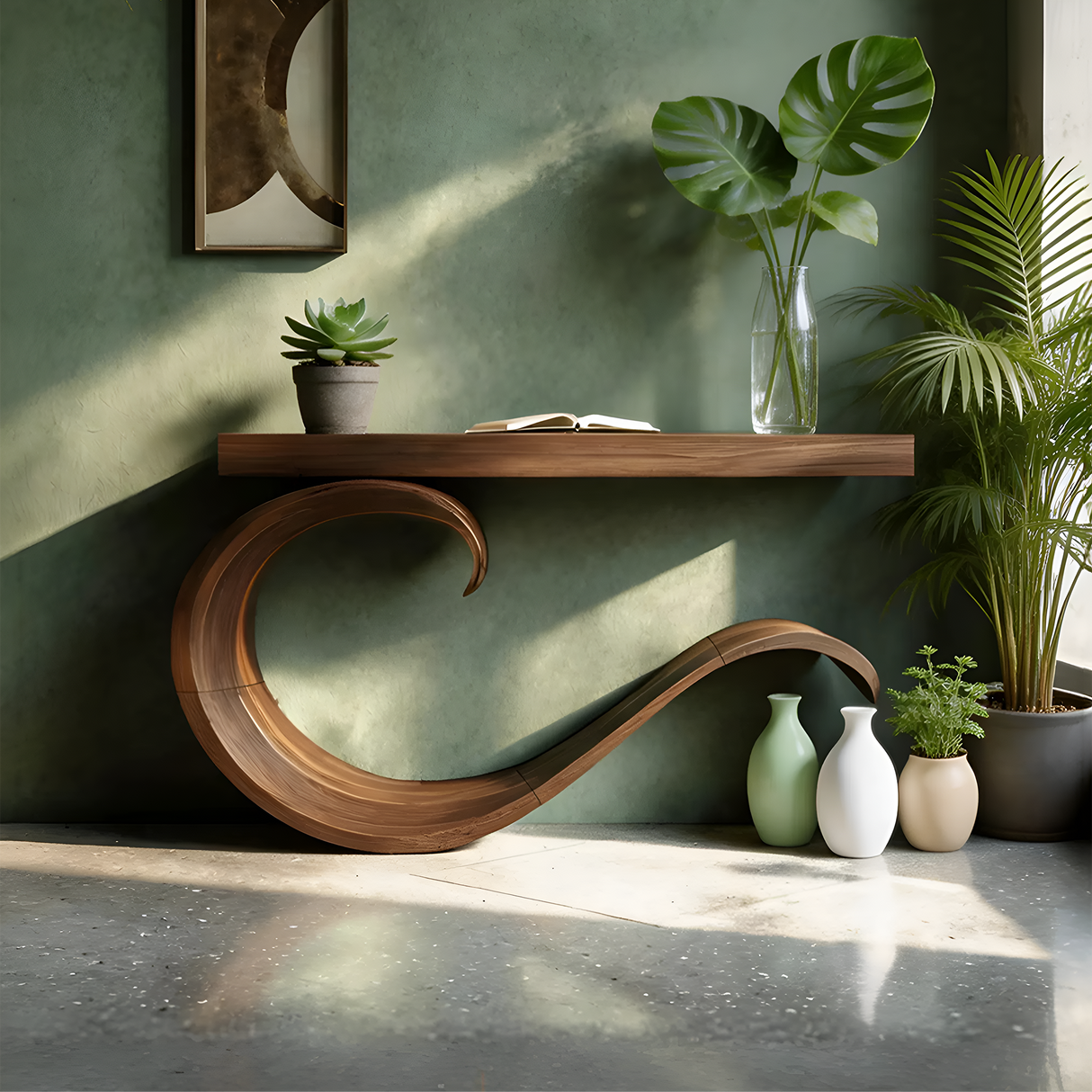 Handcrafted Sculptural Live Edge Console Table For Luxury Living Room