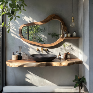 Rustic Bathroom Vanity With Live Edge Wood Detail