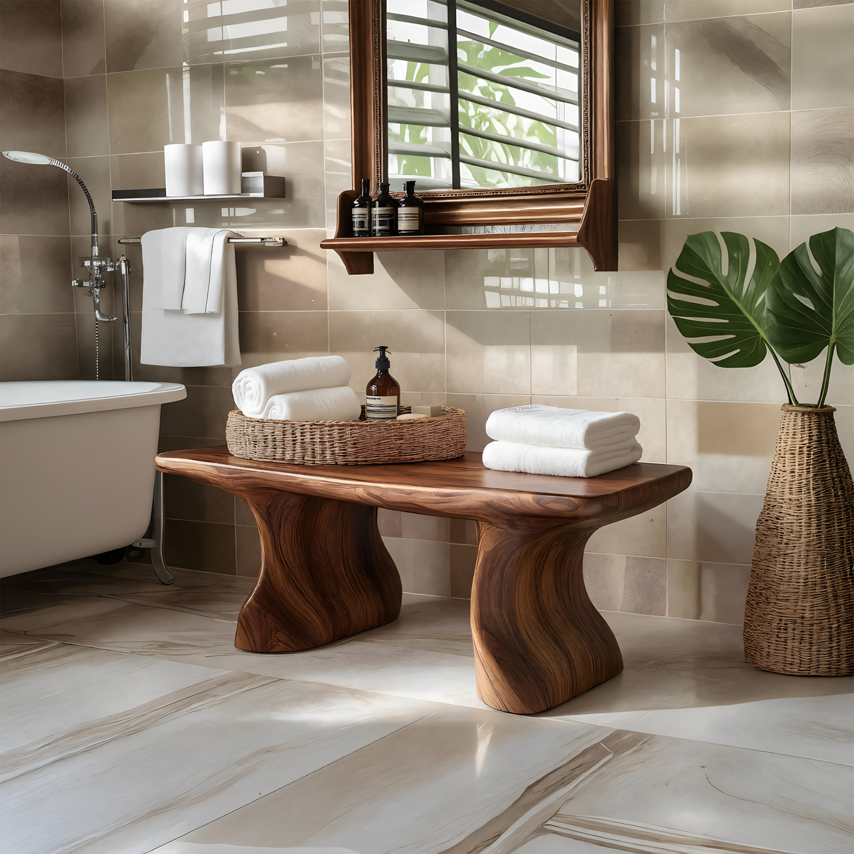 Modern Organic Curved Bath Bench For Bathroom