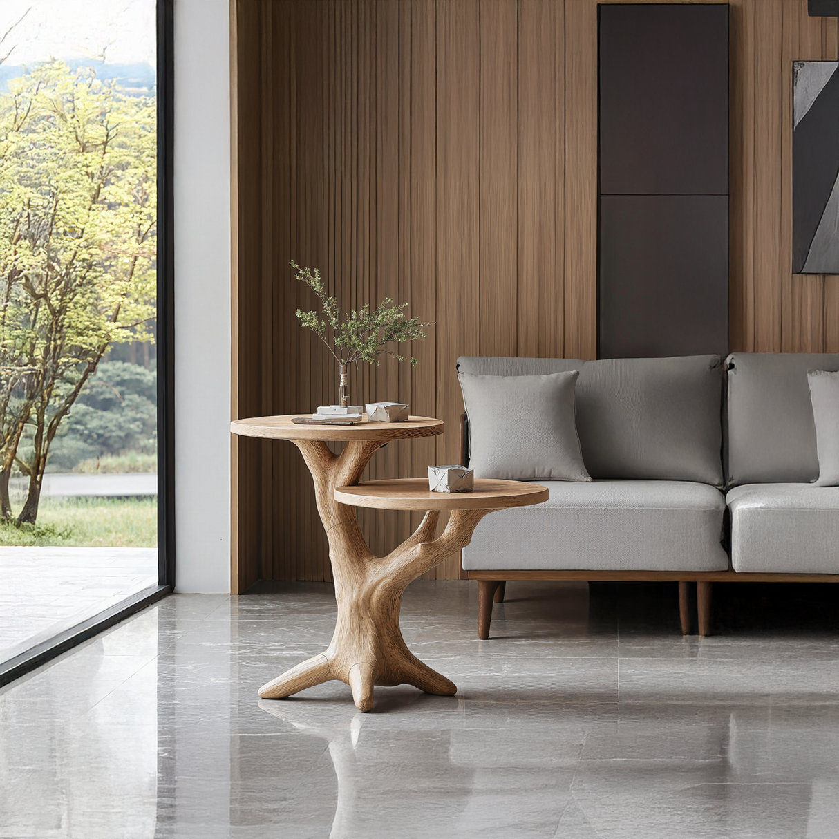 Mid Century Round End Table Living Room Accent