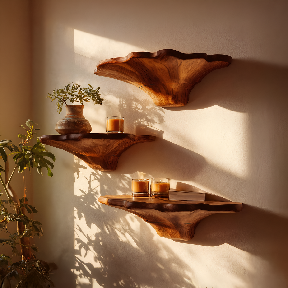 Farmhouse Wooden Mushroom Shelf For Natural Bedroom Decor Style