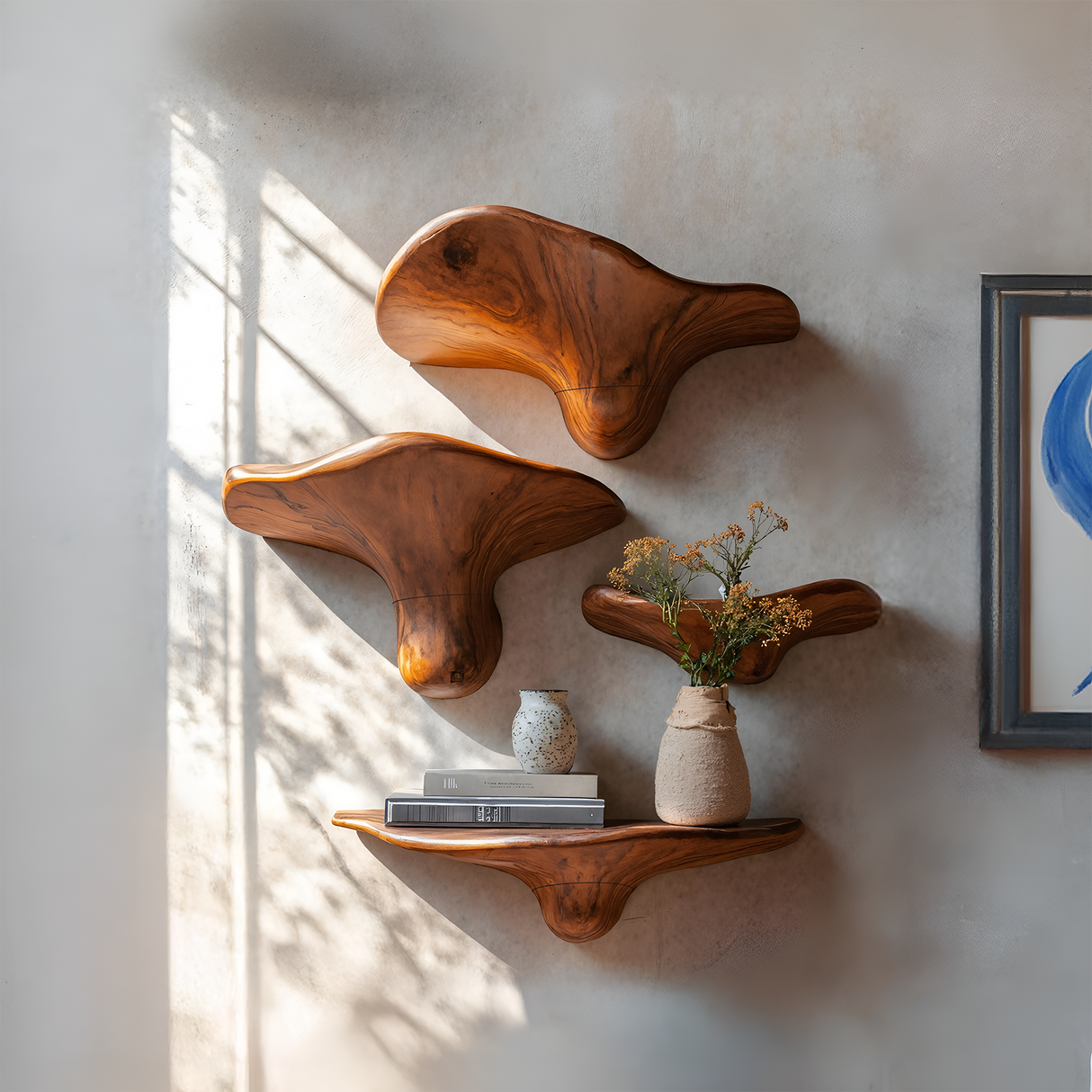 Modern Handcrafted Wooden Mushroom Shelf For Living Room Wall Decor