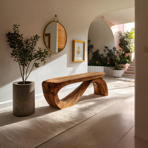 Minimal Organic Bench With Smooth Curved Form For Entryway
