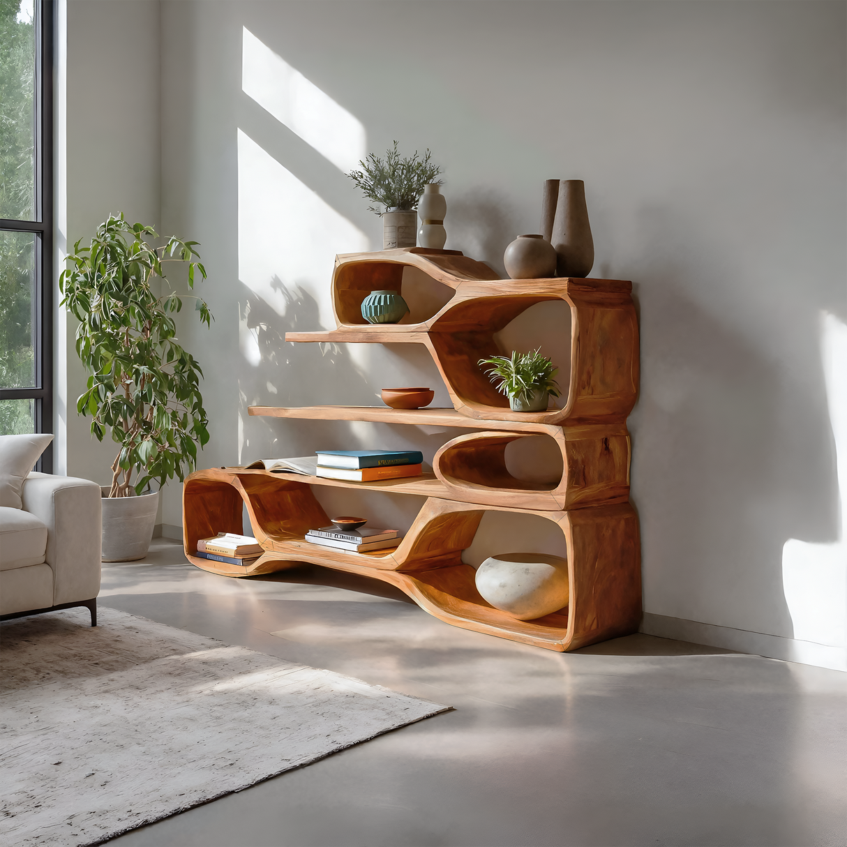 Curved Sculptural Bookshelf For Home Decor