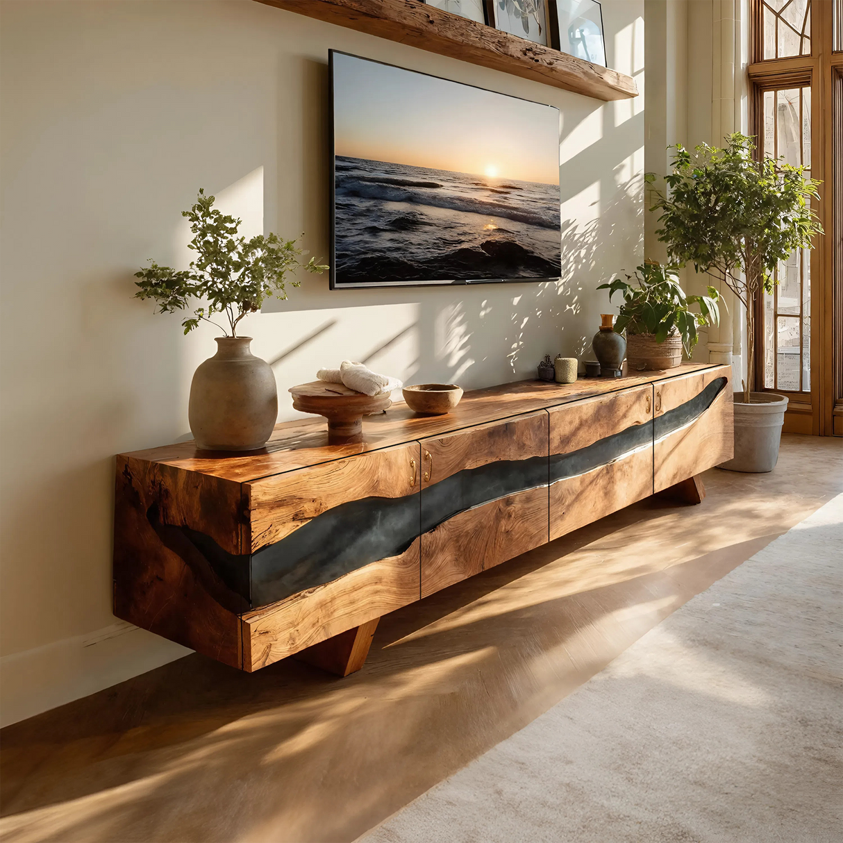 Mid Century Solid Wood Entertainment Stand For Decor