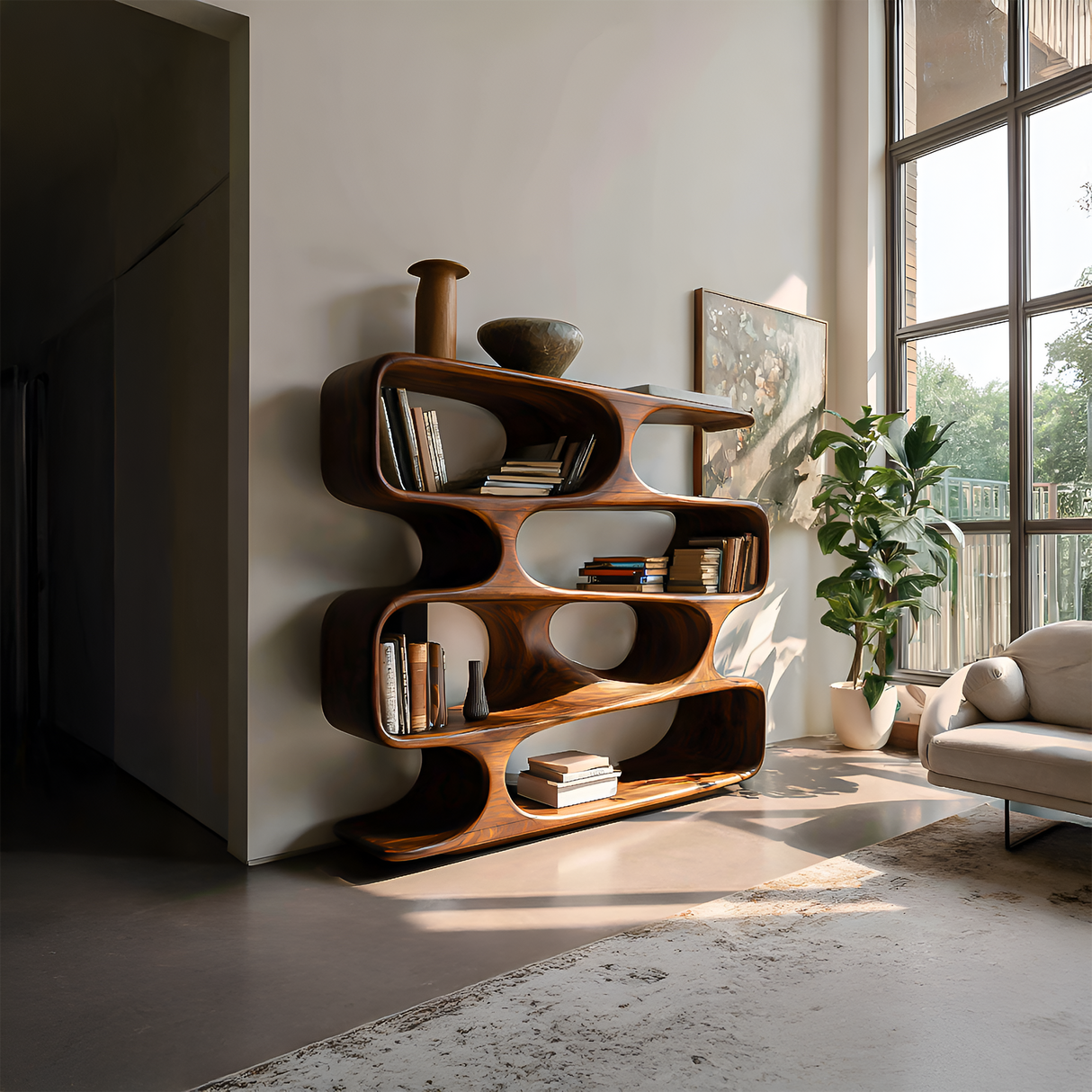 Modern Curved Bookcase For Living Room Decor