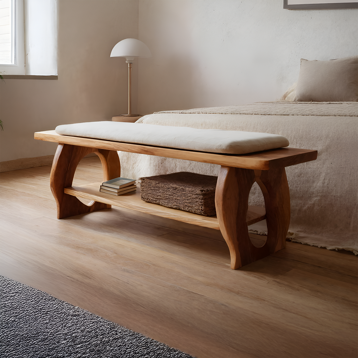 Minimalist Wooden Bench For Bedroom Interior Accent