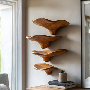 Mid Century Wooden Live Edge Mushroom Shelf For Natural Home Decor