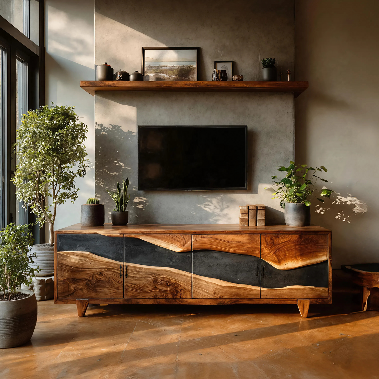 Farmhouse Solid Wood Media Console For Home Decor