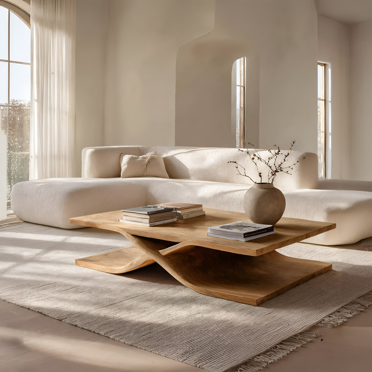 Modern Coffee Table Curved Layered Design For Living Room