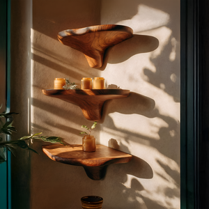 Mid Century Solid Wood Mushroom Shelf For Entryway Wall Decor