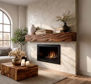 Rustic Wooden Floating Fireplace Shelf For Living Decor