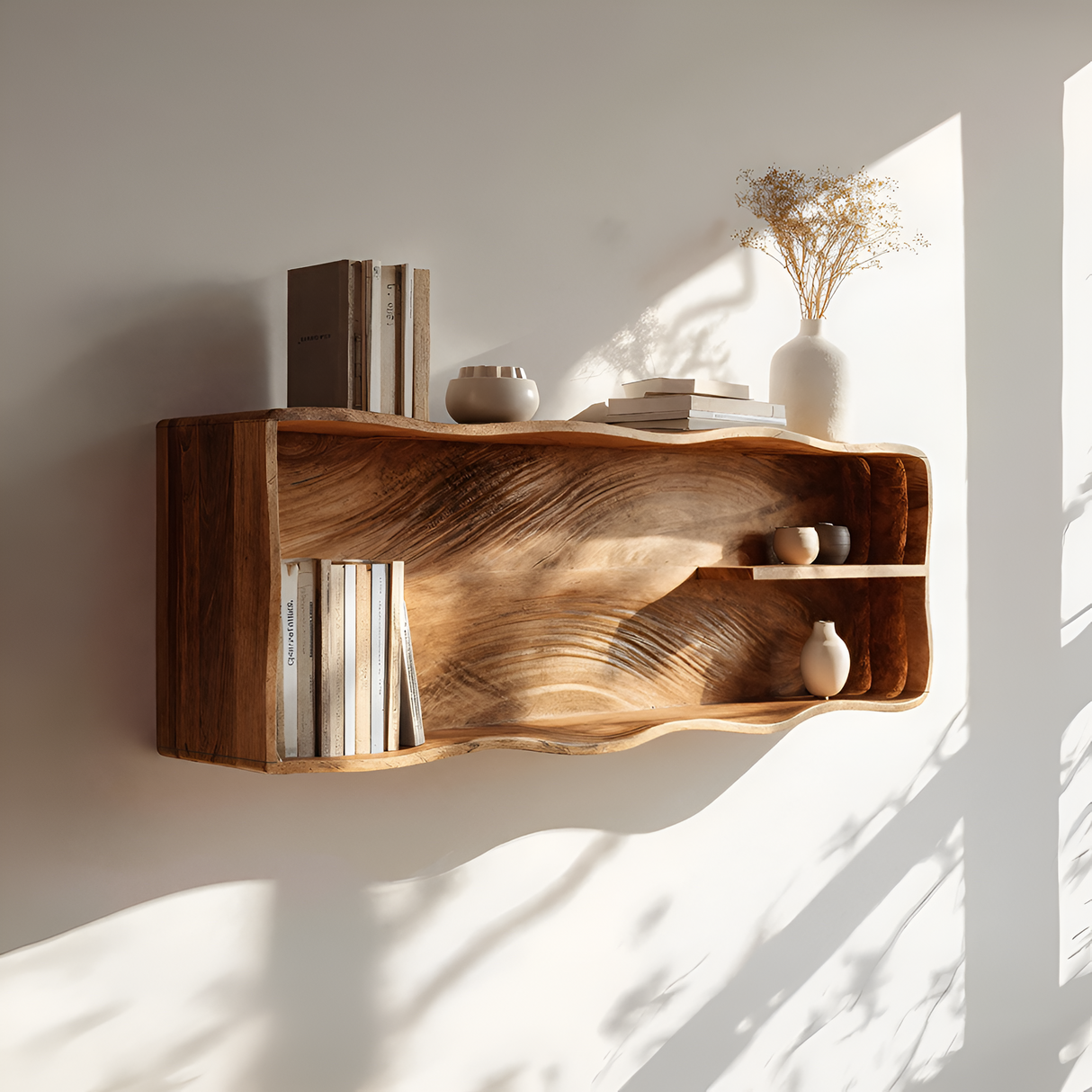 Mid Century Rustic Wooden Wall Mount Shelf For Entryway Storage