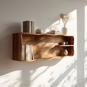 Mid Century Rustic Wooden Wall Mount Shelf For Entryway Storage