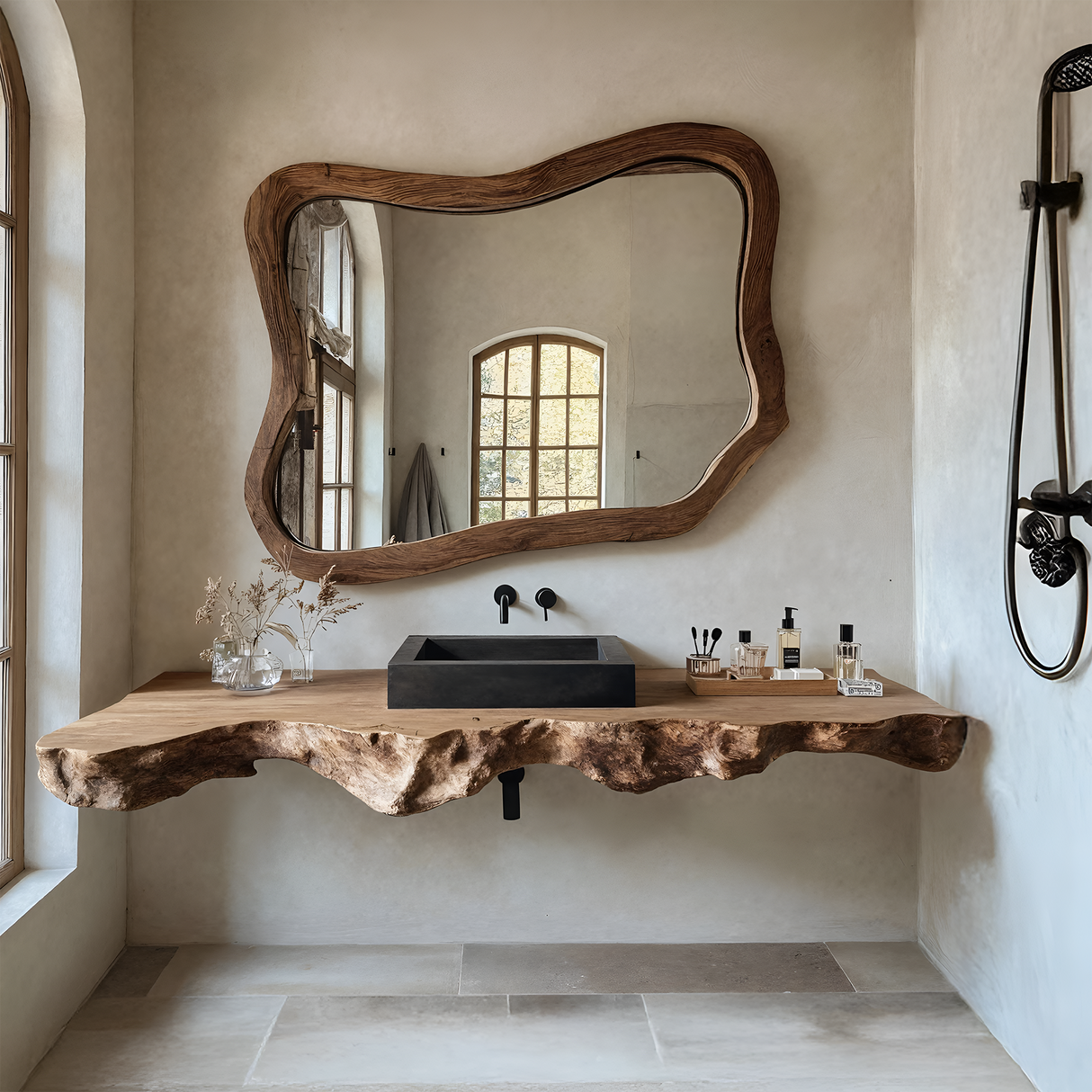 Live Edge Solid Wood Vanity For Rustic Bathroom