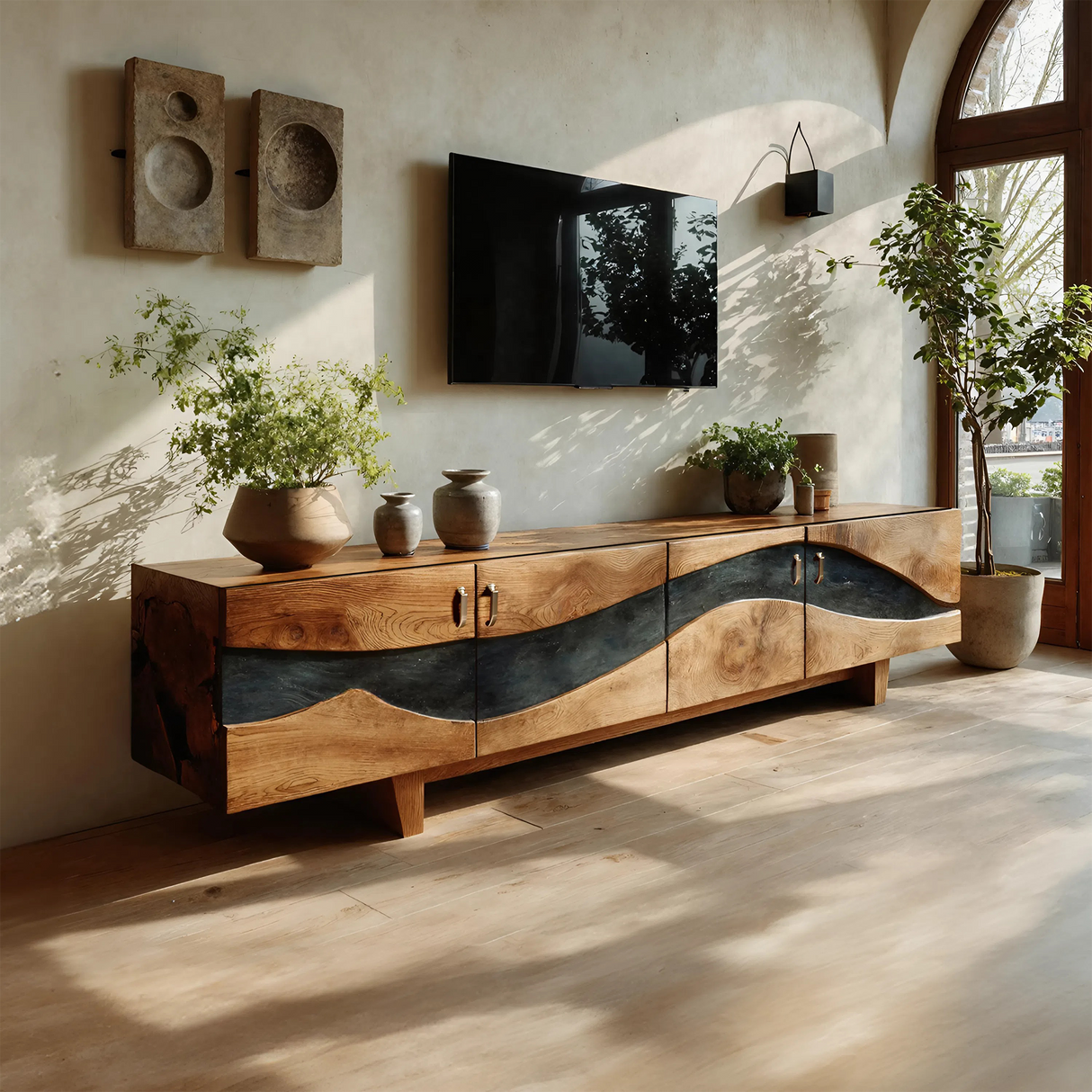 Modern Natural Wood TV Stand For Living Room