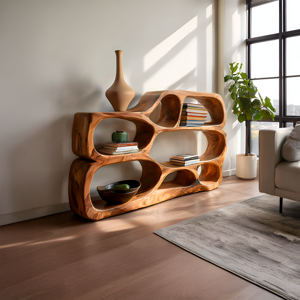 Artistic Curved Bookshelf For Living Room Styling