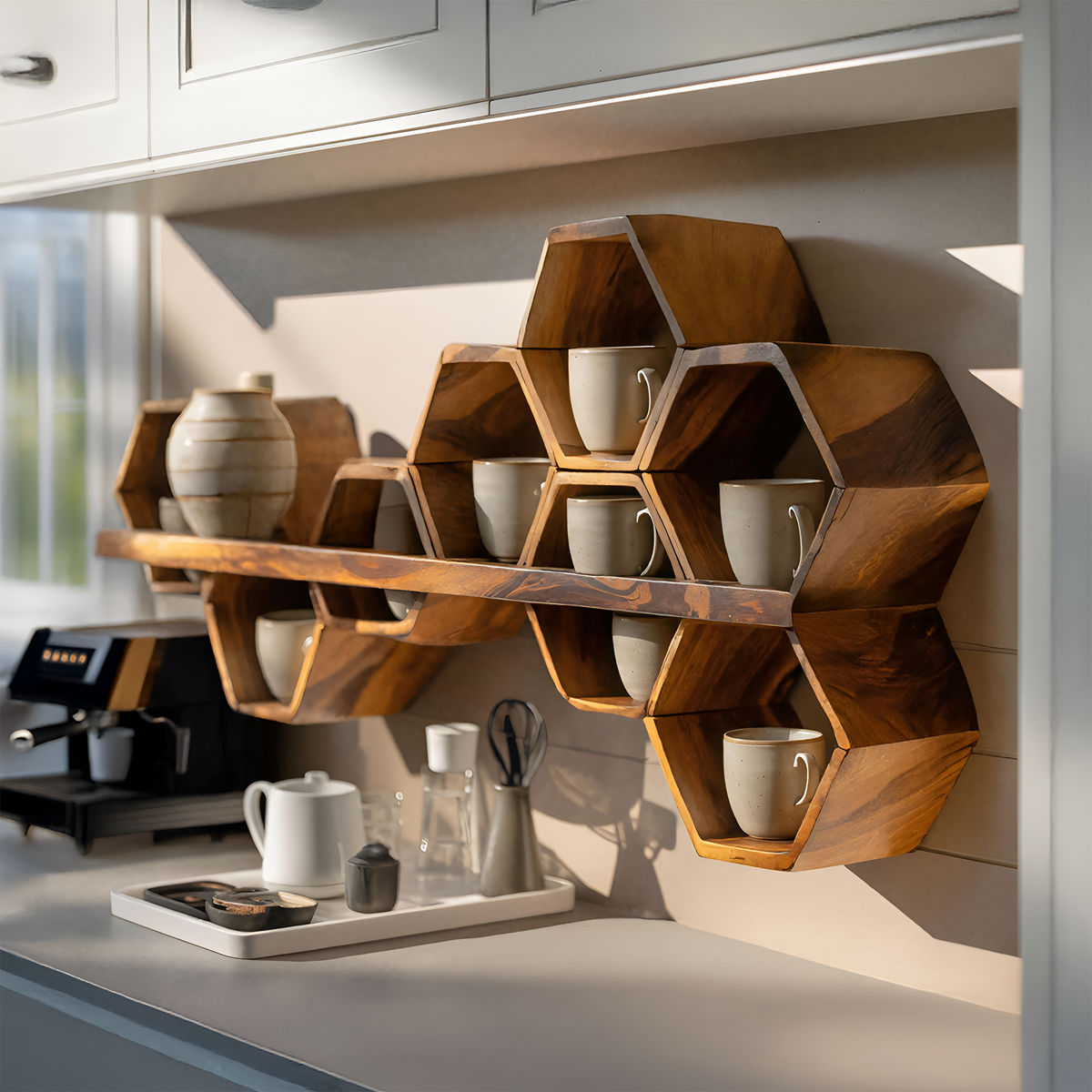Mid Century Hexagonal Shelf For Furniture Display