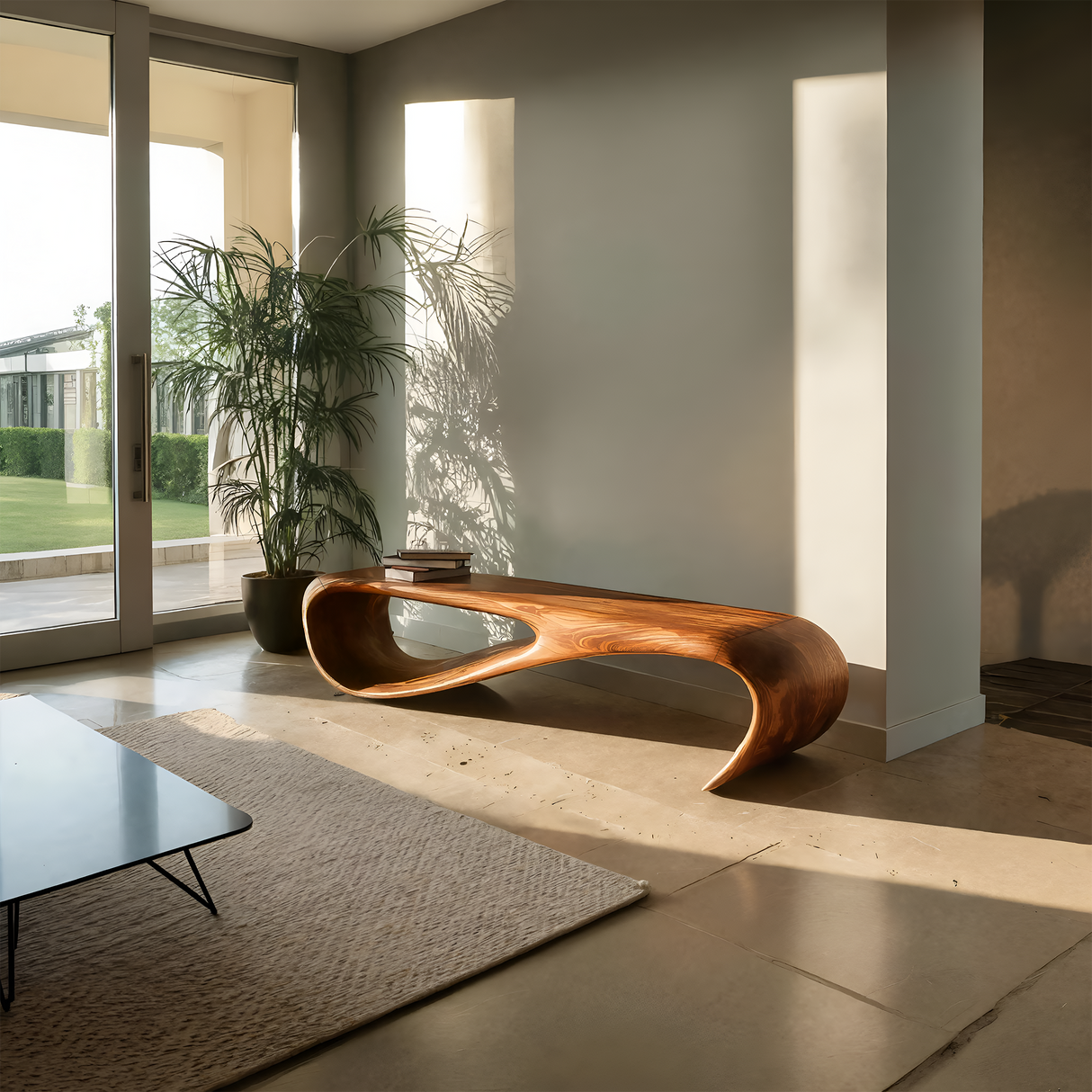 Handcrafted Style Bench With Sculptural Curves For Home