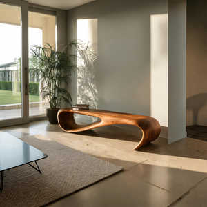 Handcrafted Style Bench With Sculptural Curves For Home