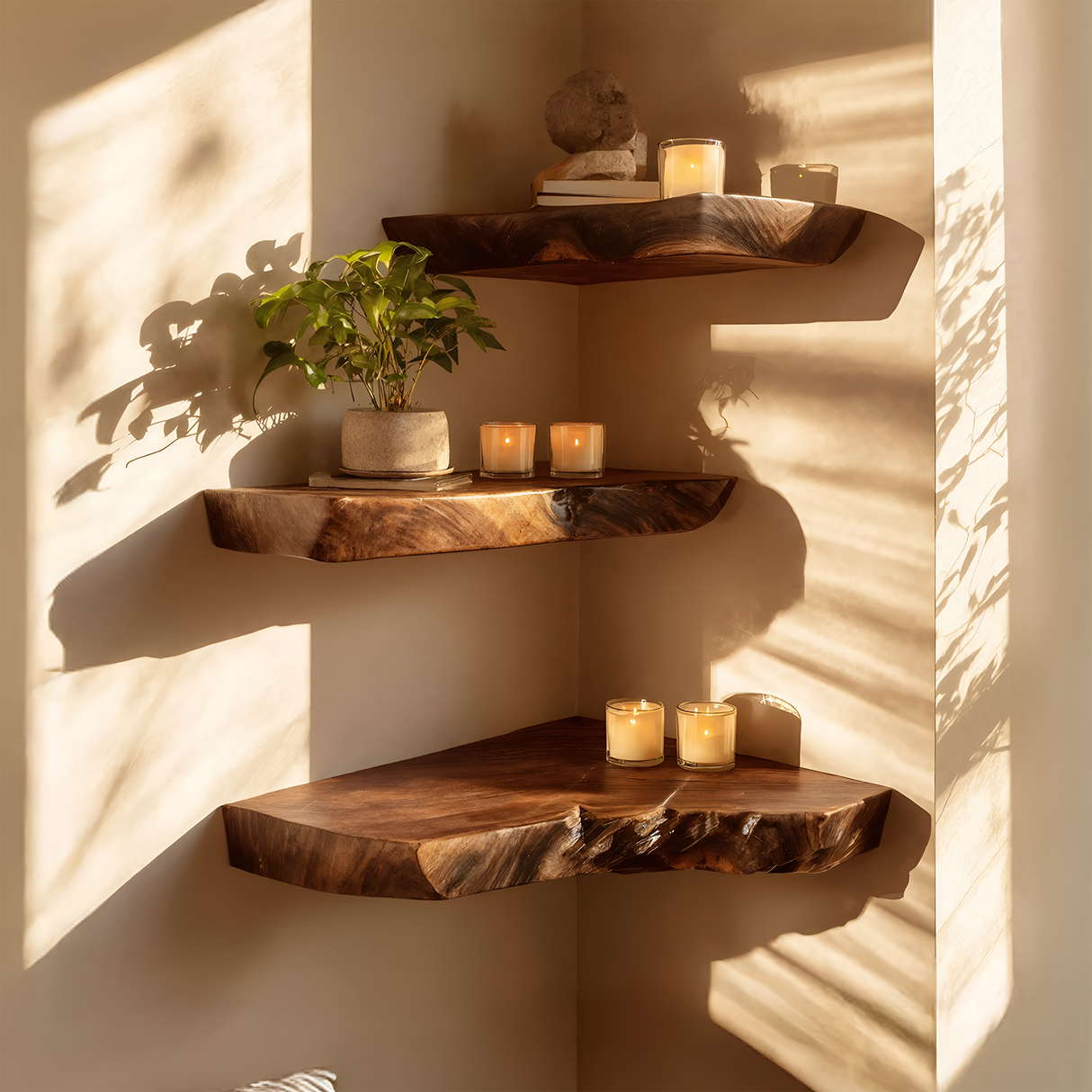 Farmhouse Solid Wood Corner Shelf For Bedroom Decor And Entryway Design