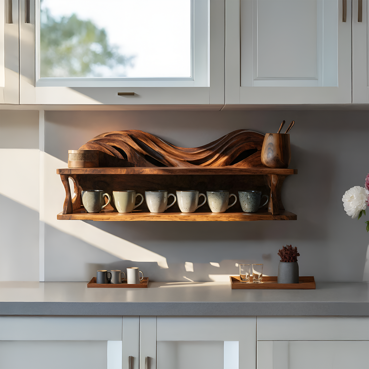 Handcrafted Kitchen Wall Shelf For Cozy Cooking Space