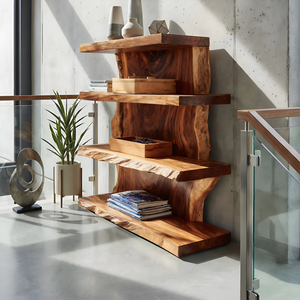 Modern Wooden Live Edge Standing Shelf For Entryway Storage Decor