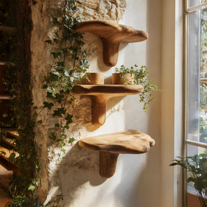 Handcrafted Wooden Mushroom Shelf For Modern Entryway Design