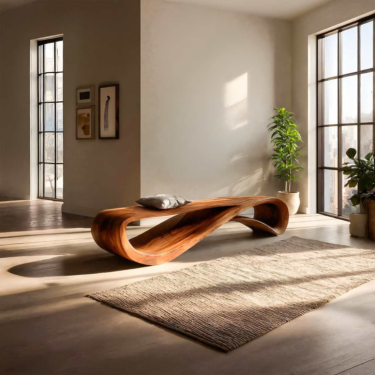 Contemporary Bench With Wave Shape For Living Room