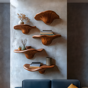 Modern Solid Wood Mushroom Shelf For Living Room Display Decor