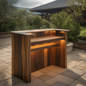 Rustic Live Edge Bar Counter With Lighting For Patio