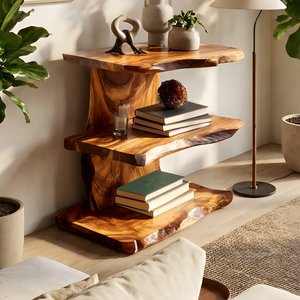 Farmhouse Wooden Live Edge Standing Shelf For Housewarming Gift Decor