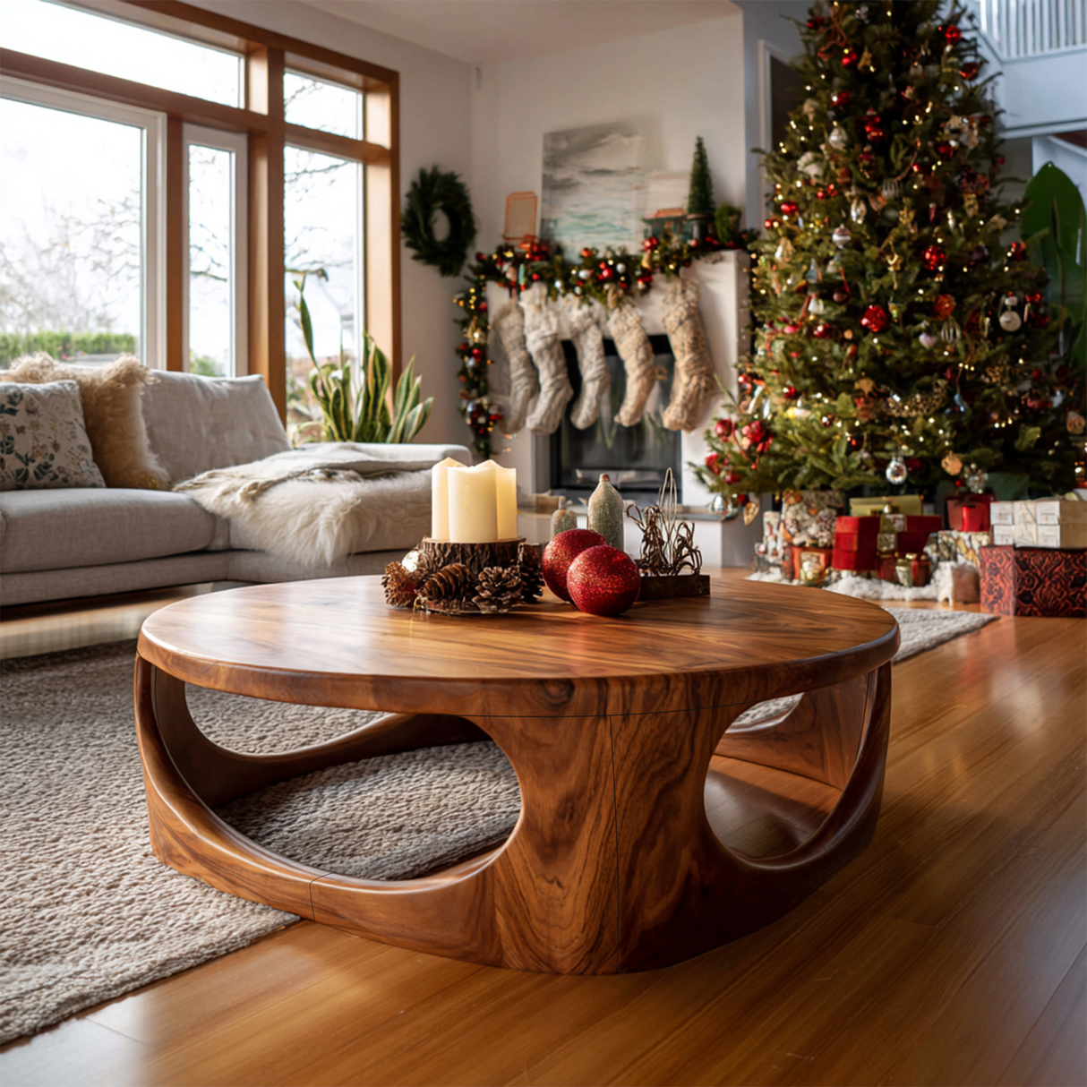 Handcrafted Wooden Coffee Table For Living Room Christmas Setup
