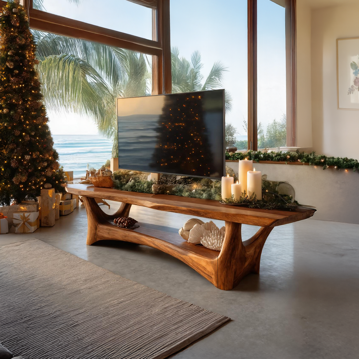 Farmhouse Solid Wood TV Console For Holiday Living Room Style