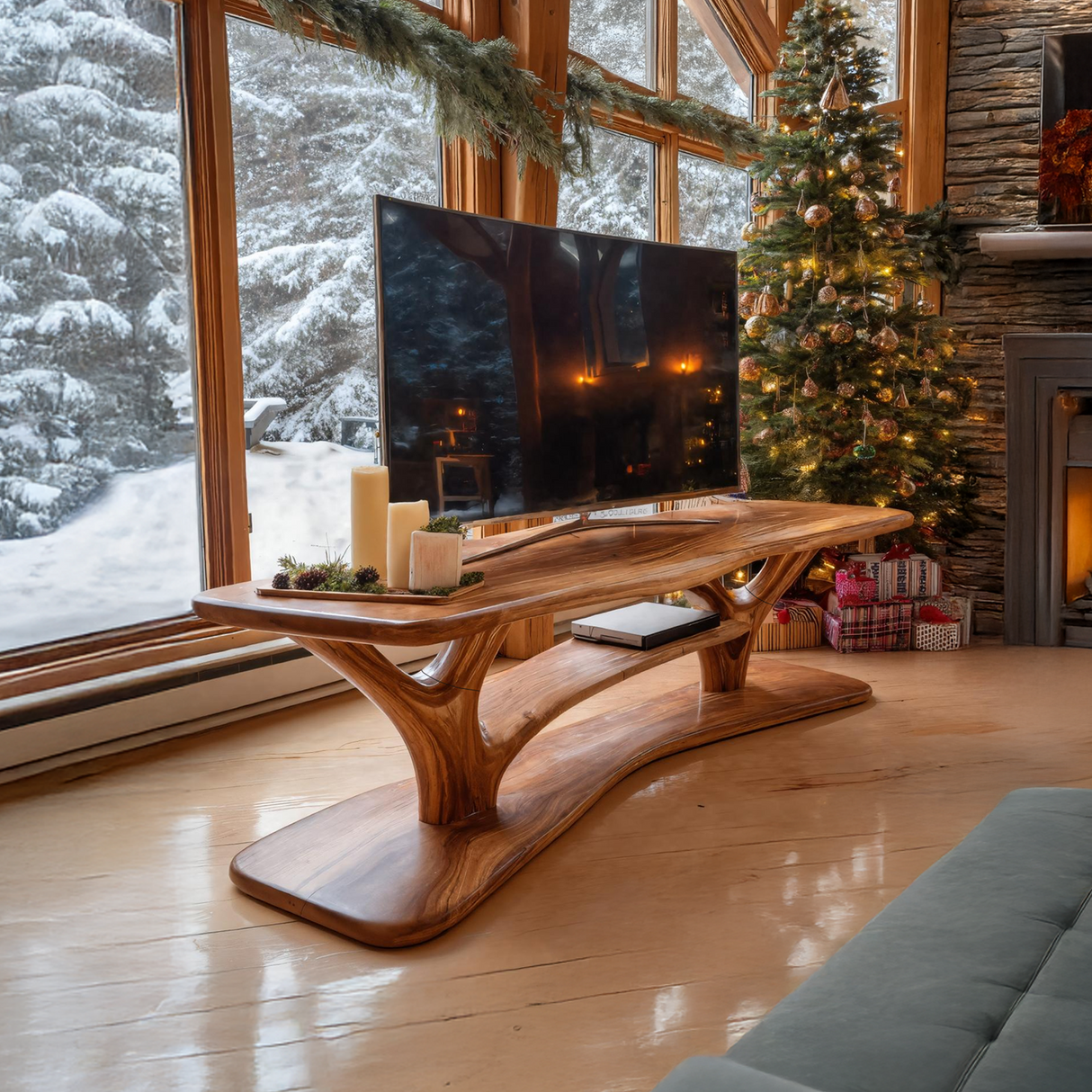 Modern Solid Wood TV Console For Festive Entryway Design