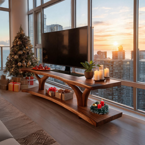 Farmhouse Live Edge Entryway TV Stand For Festive Home Style