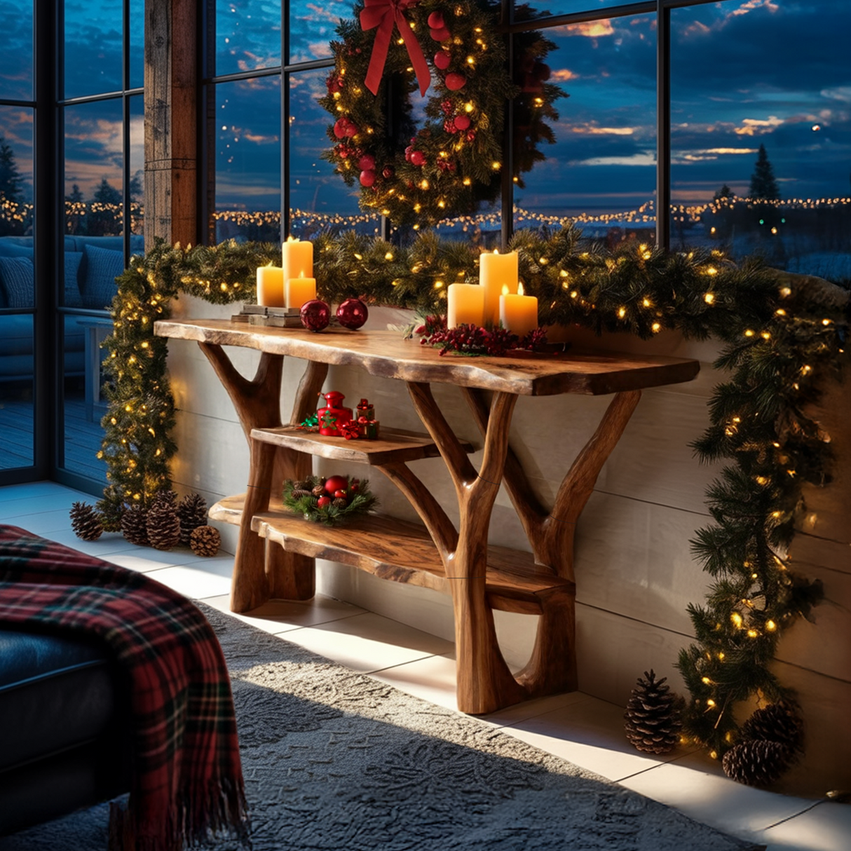 Handcrafted Solid Wood Console Table For Christmas Furniture Entryway Decor