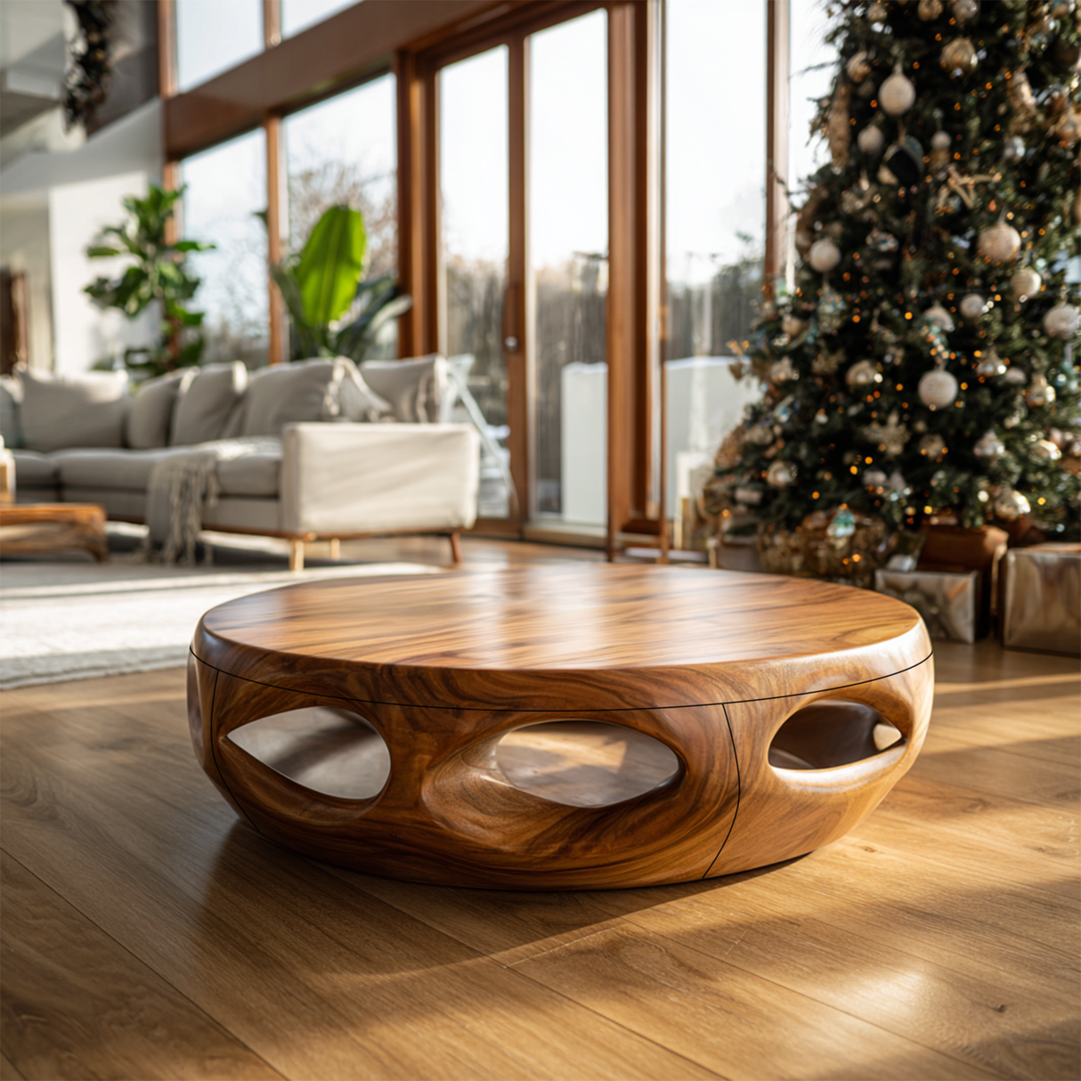 Rustic Solid Wood Low Coffee Table For Cozy Christmas Furniture